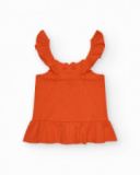 T-shirt pour fille en orange avec volants et broderies.