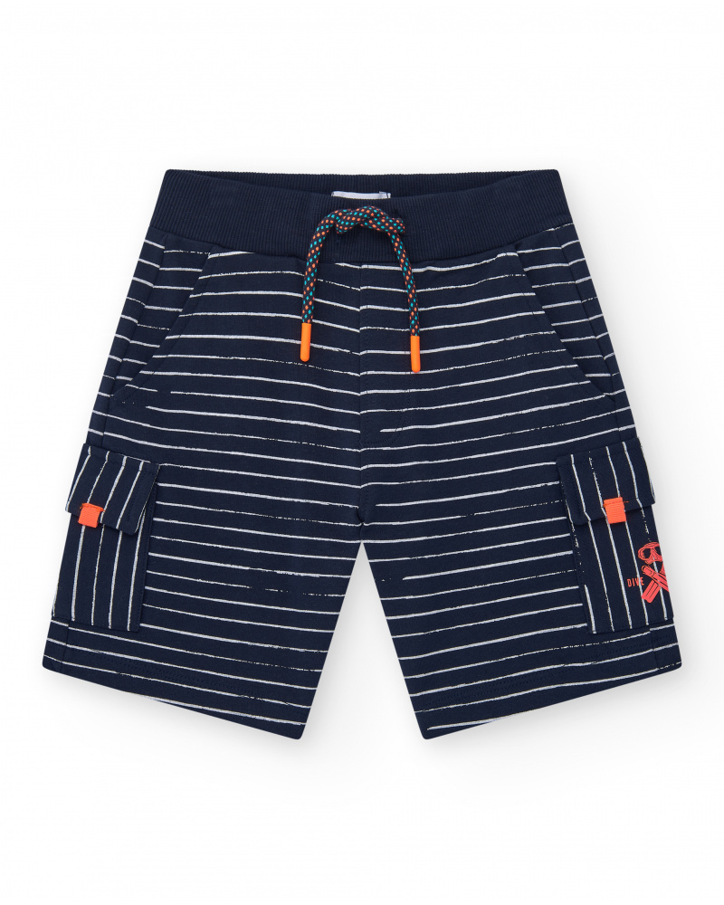 Bermuda pour garçon à rayures blanches avec taille élastique et poches latérales