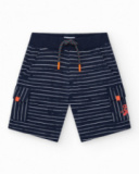 Bermuda pour garçon à rayures blanches avec taille élastique et poches latérales