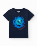 T-shirt pour garçon en noir avec imprimé océanique