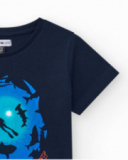 T-shirt pour garçon en noir avec imprimé océanique