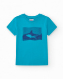 T-shirt à manches courtes pour garçon en vert avec design frontal