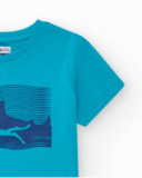 T-shirt à manches courtes pour garçon en vert avec design frontal