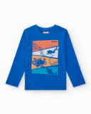 T-shirt à manches longues pour garçon en bleu avec imprimé marin