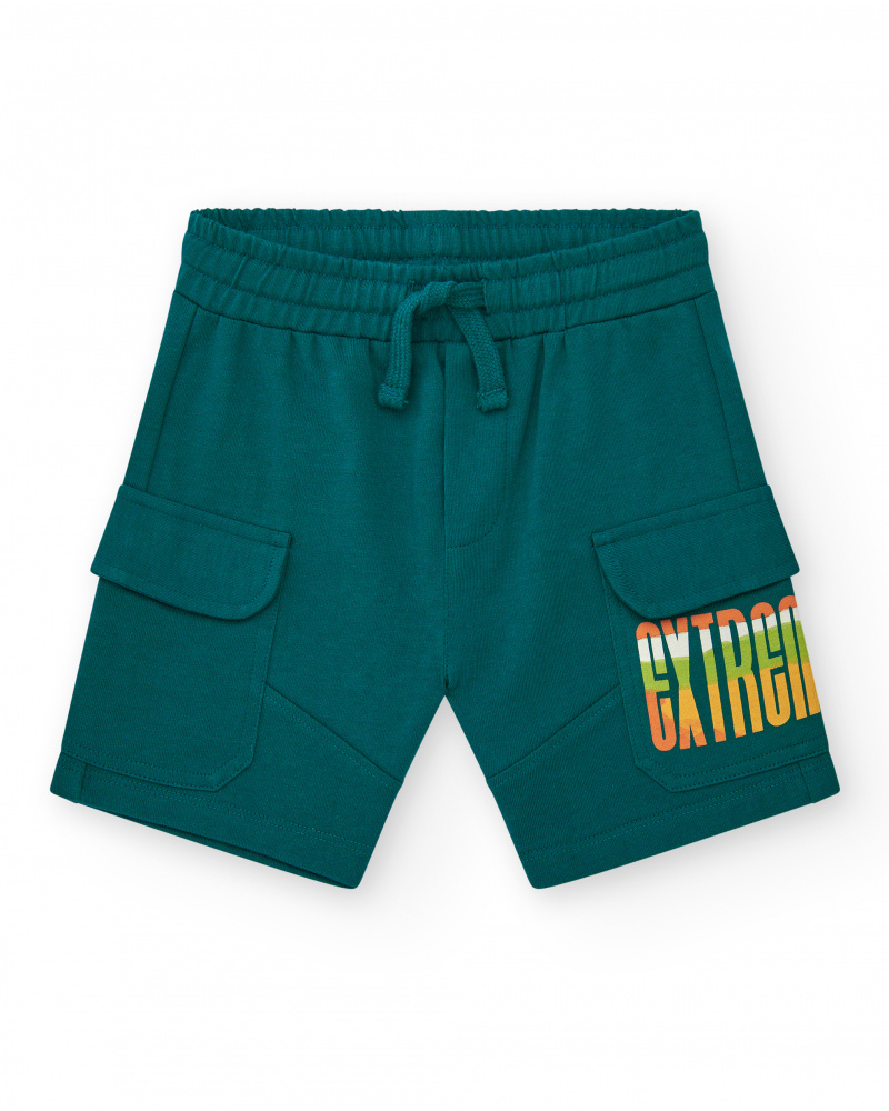 Bermudas pour garçon en vert avec taille élastique et poches latérales