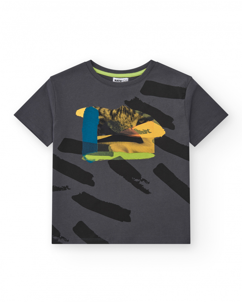 T-shirt pour garçon en kaki avec design géométrique.