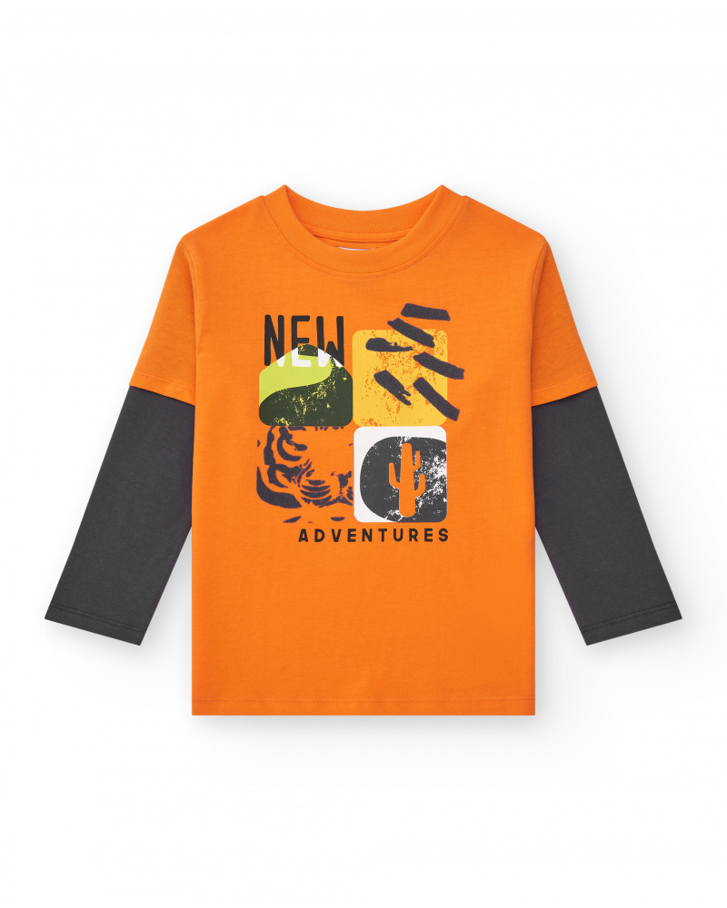 T-shirt à manches longues pour garçon en orange avec imprimé frontal
