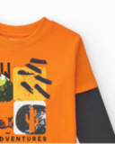 T-shirt à manches longues pour garçon en orange avec imprimé frontal