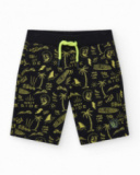 Bermudas pour garçon en noir avec taille élastique et imprimé.