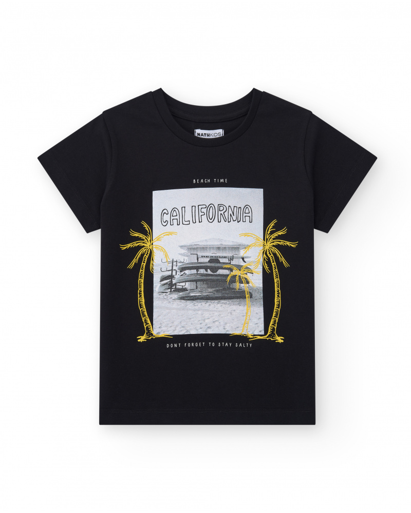 T-shirt pour garçon en noir avec imprimé photographique.