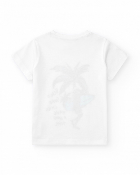 T-shirt pour garçon en blanc avec imprimé squelette.