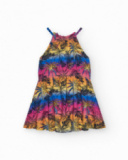 Robe multicolore pour fille décorée avec des palmiers.