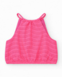 Top pour fille en rose avec bretelles et taille élastique.