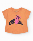 T-shirt à manches courtes pour fille en orange avec imprimé frontal.