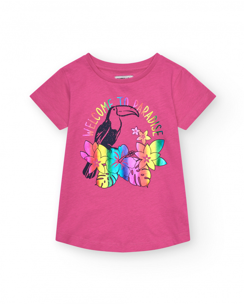 Camiseta de manga corta en rosa con estampado frontal