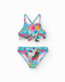 Bikini multicolore pour fille avec imprimé tropical.
