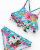 Bikini multicolore pour fille avec imprimé tropical.