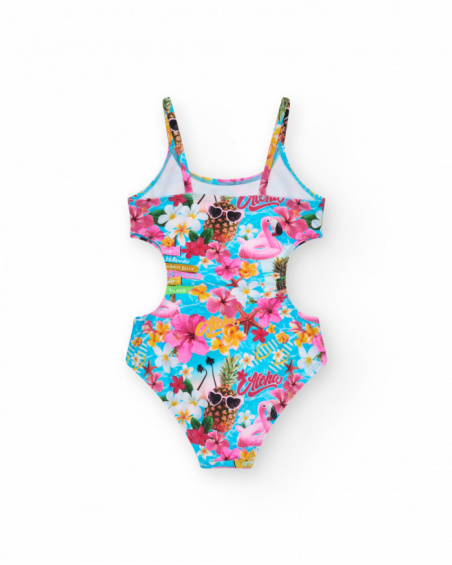 Bañador multicolor para niña con estampado tropical y tirantes