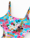 Bañador multicolor para niña con estampado tropical y tirantes