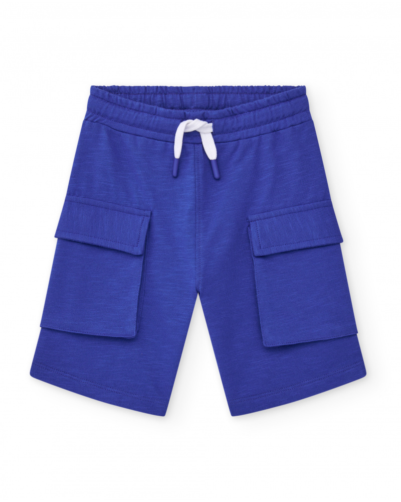 Bermudas pour garçon en bleu avec poches et taille élastique.