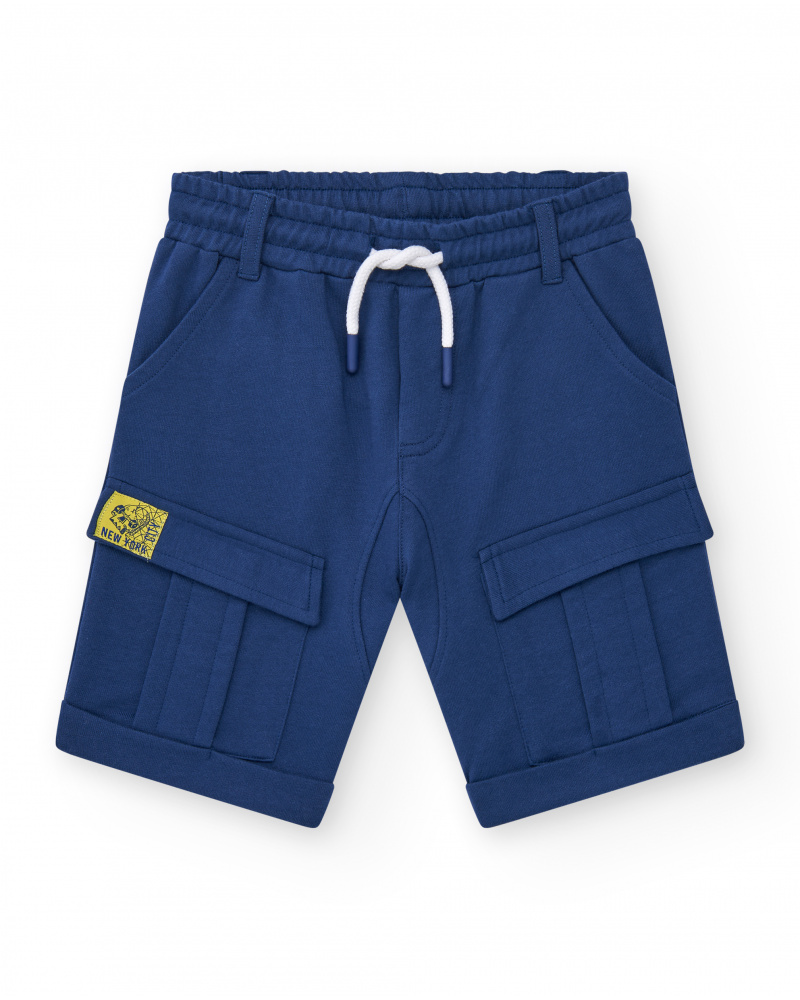 Bermudas pour garçon en bleu marine avec poches et taille élastique.