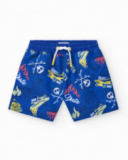 Bermudas pour garçon en bleu avec taille élastique et imprimé skate.