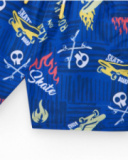 Bermudas pour garçon en bleu avec taille élastique et imprimé skate.