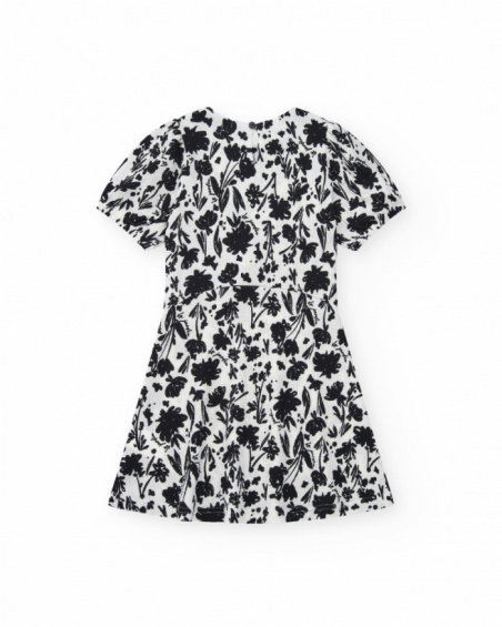 Robe pour fille en blanc et noir avec manches bouffantes et imprimé floral.