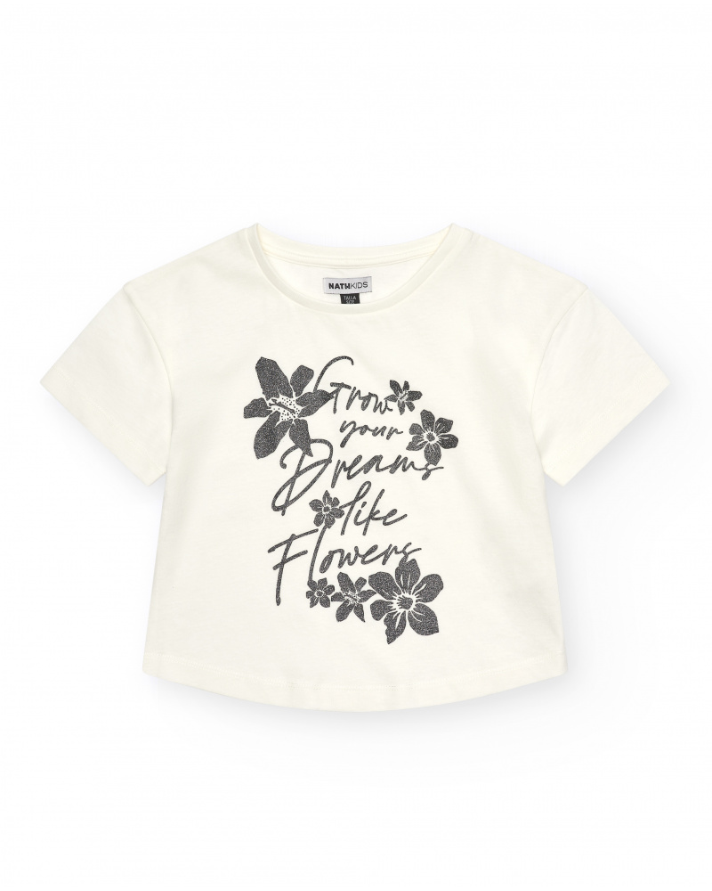 T-shirt pour fille en blanc avec design floral.
