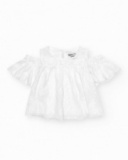 Top pour fille en blanc avec manches larges et épaules dénudées.