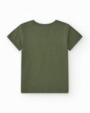 T-shirt pour garçon en vert avec texte en jaune et noir.