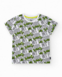 T-shirt pour garçon en blanc avec lettres imprimées en vert et noir.