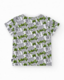 T-shirt pour garçon en blanc avec lettres imprimées en vert et noir.