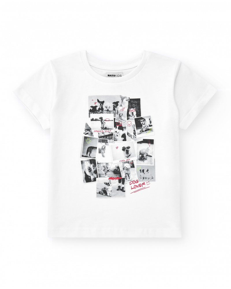 T-shirt pour garçon en blanc avec imprimé photographique.