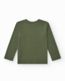T-shirt à manches longues pour garçon en vert avec texte imprimé.