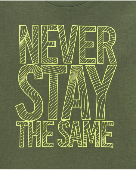 T-shirt à manches longues pour garçon en vert avec texte imprimé.