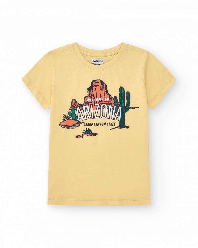 T-shirt à manches courtes pour garçon en jaune avec imprimé de l’Arizona.