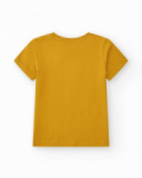 T-shirt à manches courtes pour garçon en moutarde avec imprimé frontal.