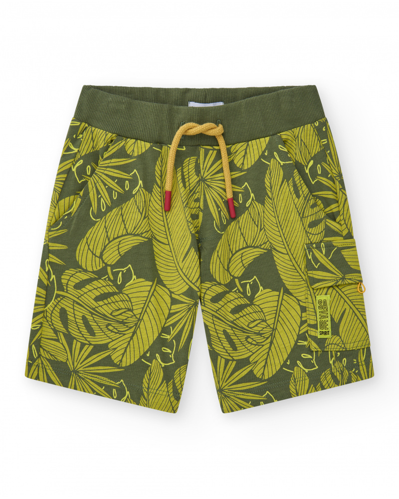 Bermuda pour garçon en vert avec imprimé tropical et taille élastique