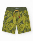 Bermuda pour garçon en vert avec imprimé tropical et taille élastique