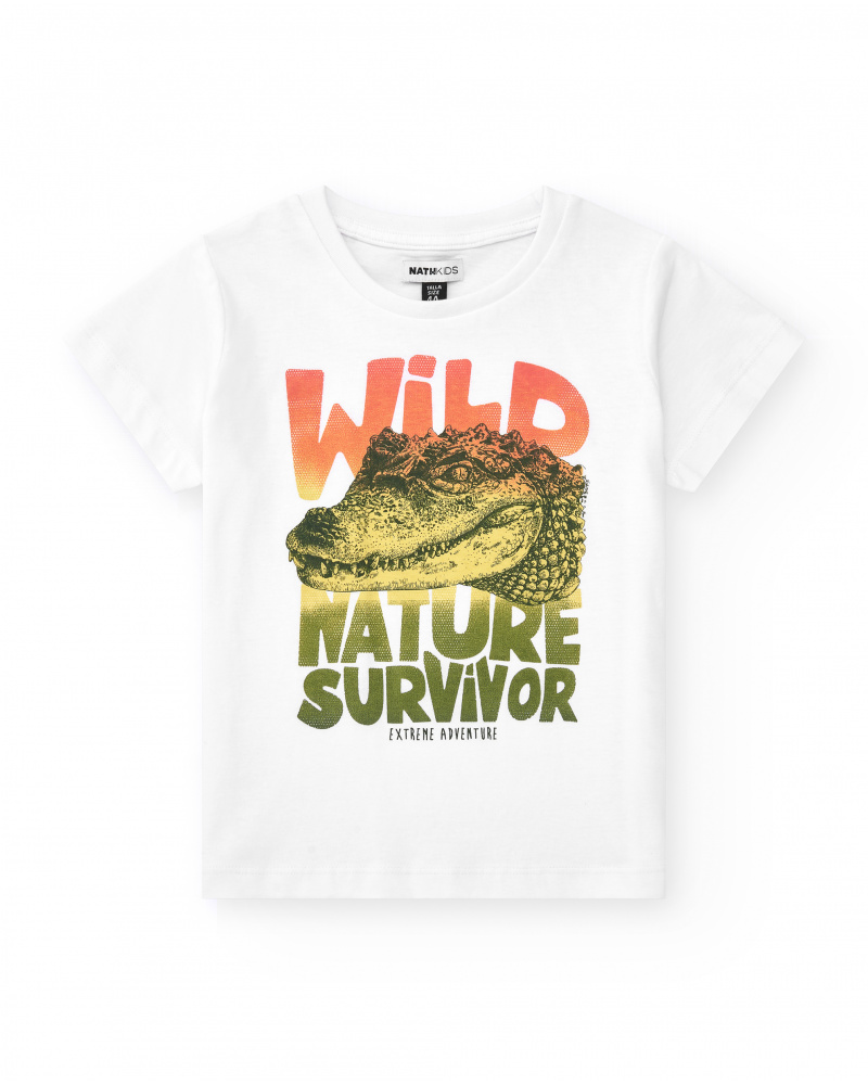 T-shirt pour garçon en blanc avec imprimé crocodile et message