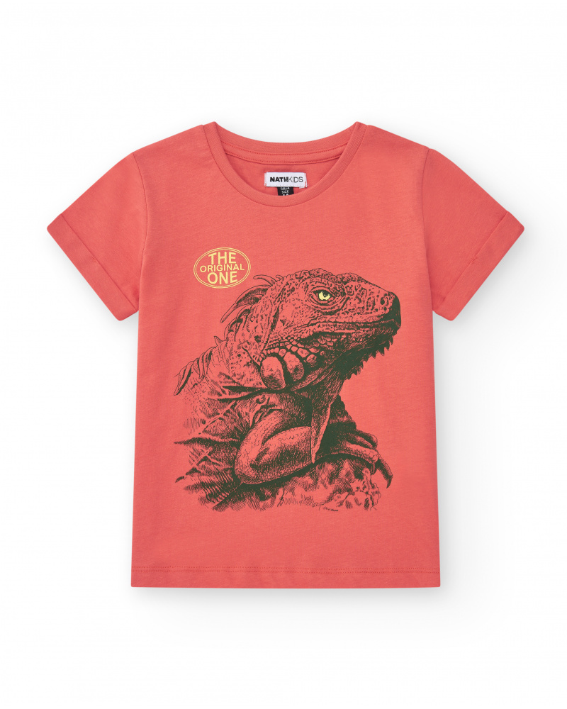 T-shirt pour garçon en rouge avec imprimé iguane