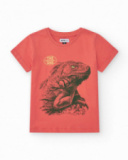 T-shirt pour garçon en rouge avec imprimé iguane