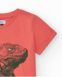 T-shirt pour garçon en rouge avec imprimé iguane