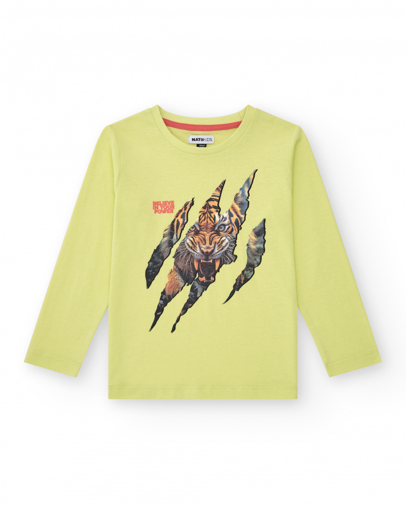 T-shirt à manches longues pour garçon en vert avec imprimé griffe d’animal