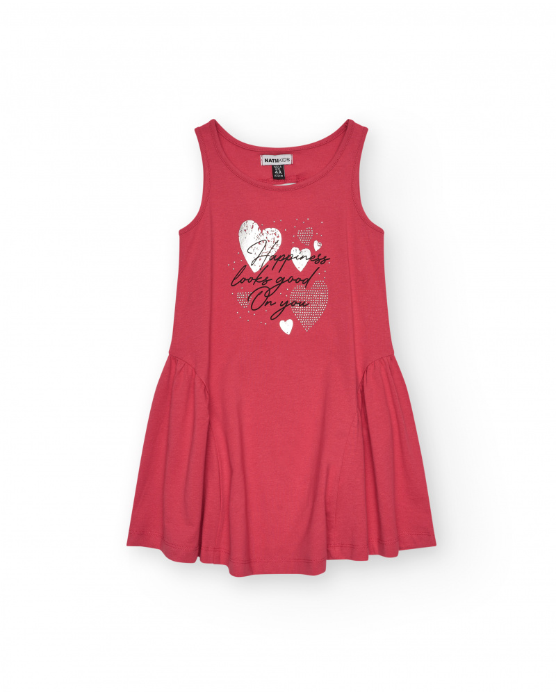 Robe pour fille en rouge sans manches avec cœurs imprimés
