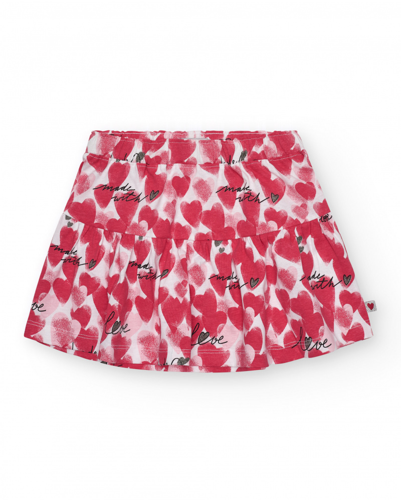 Jupe pour fille en rouge avec cœurs imprimés et phrases décoratives