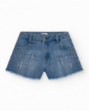 Short pour fille en bleu avec détails brillants et ourlet effiloché