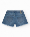 Short pour fille en bleu avec détails brillants et ourlet effiloché