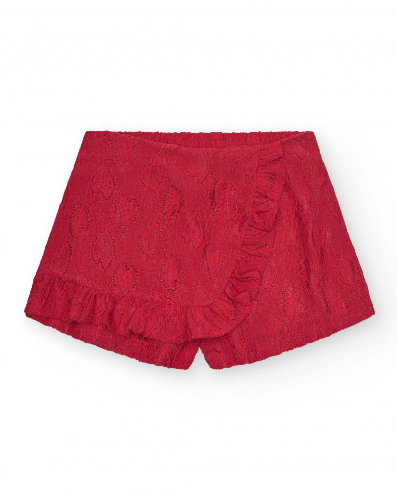 Jupe-short pour fille en rouge avec taille élastique et volants